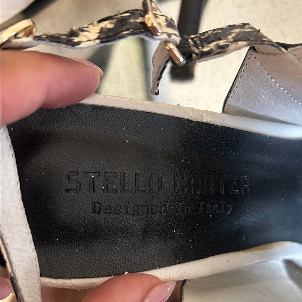 Stella Carter Designer Black and Animal Print Heeled Sandals - Picture 2 of 10